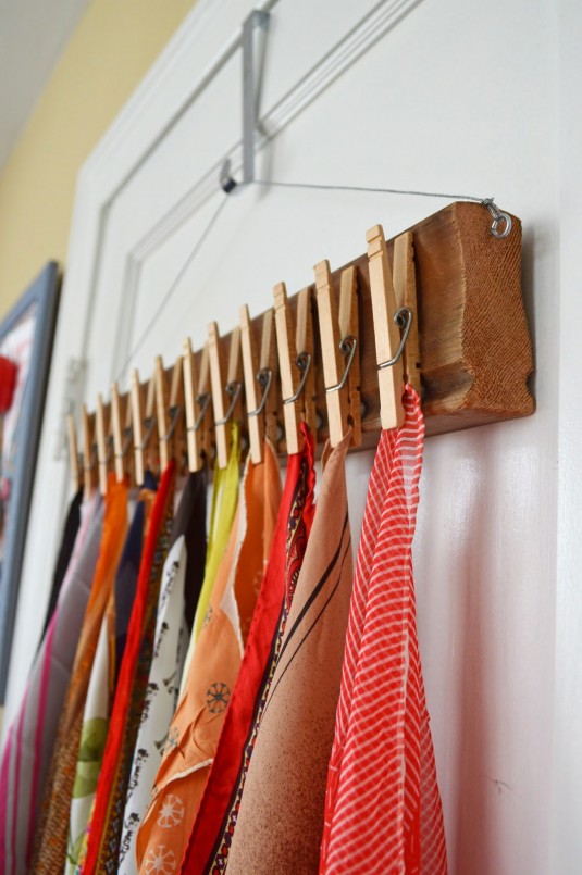 Space saving pin scarf holder