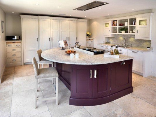 curved kitchen island-purple