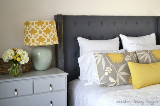 diy tufted headboard-gray&gold