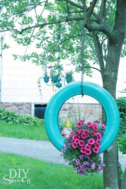 hanging tire planter