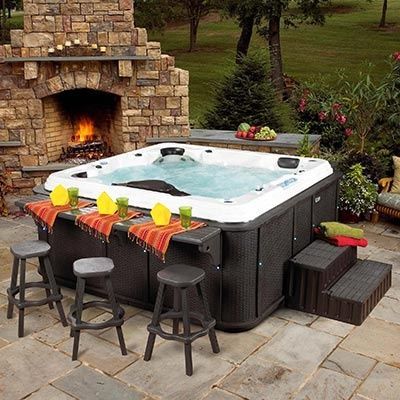 hot tub with a bar counter