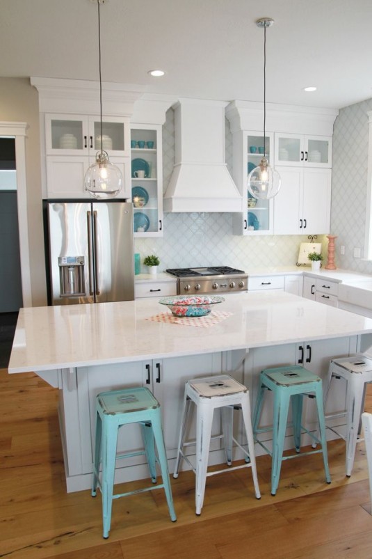 kitchen bar stools-mint and white