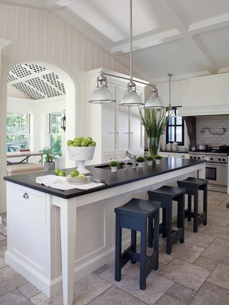 kitchen island lighting-black and white kitchen