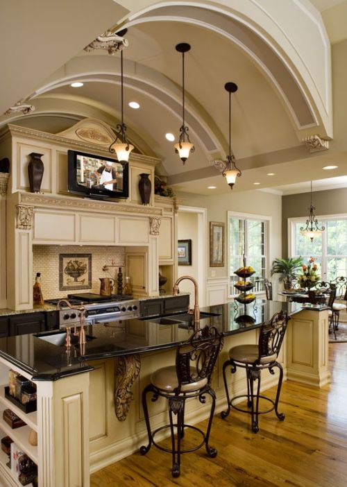 kitchen island lighting-luxury black and white kitchen