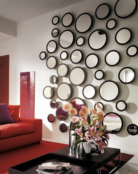 living room-round mirrors