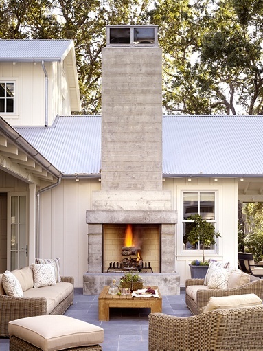 outdoor beige furniture and firepit