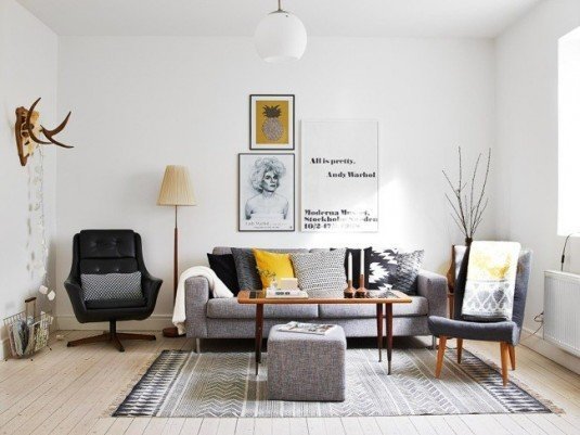 scandinavian living room-graphic pattern