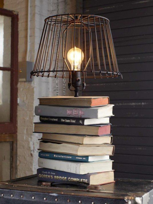 table lamp-stacked books