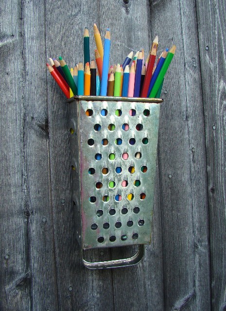 cheese grater-pencil holder