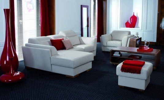living room-white and red furniture