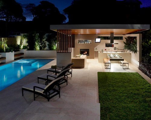outdoor kitchen with pool