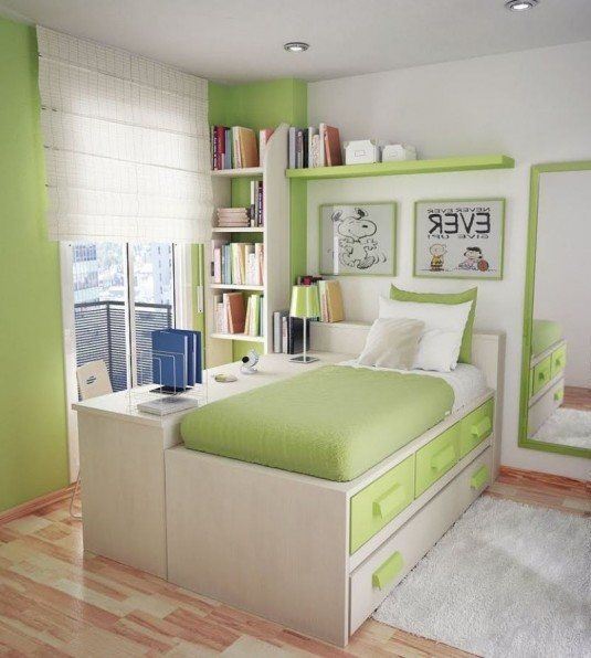 small bedroom-green and white