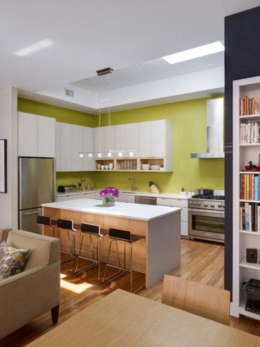 Bright-White-Bar-Kitchen-Style-with-Four-Bar-Stools-and-Unique-Pendant-Lamp-and-kitchenaid-refrigerator-side-by-side