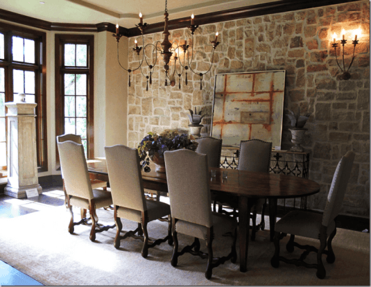 dining room-stone wall
