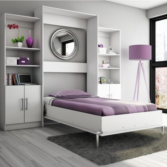 bedroom-furniture-murphy-bed-design-plans-and-white-solid-wood-wall-queen-murphy-bed-on-rectangle-gray-fur-rug-combined-with-rounded-purple-floor-lamp-also-murphybeds-cool-murphy-bed-930x930