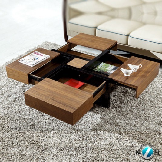 coffee tabl with 4 hidden drawers