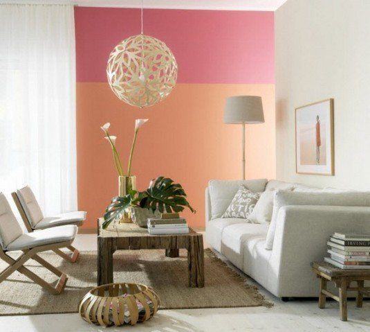 white wood floor pink and orange wall skona hem