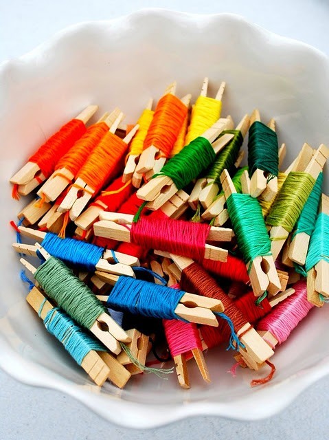 wrap embroidery floss around clothespins