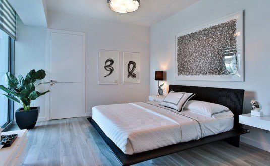 black and white bedroom