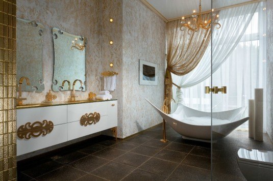 white and gold bathroom