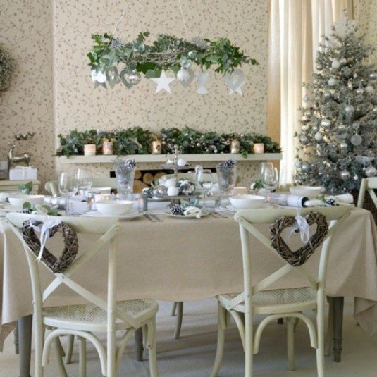 30-Excellent-Green-Christmas-Decorations-With-white-dining-table-and-chair-and-Christmas-ornament