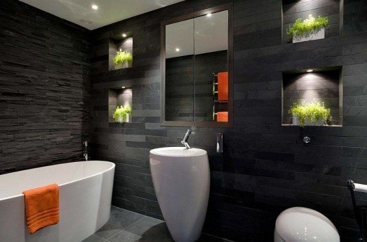 Illuminated-nooks-for-natural-greenery-in-the-dark-bathroom