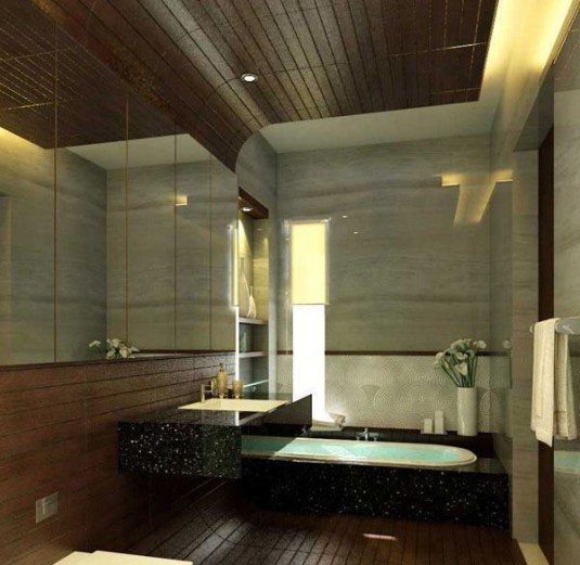 minimalist-bathroom-design-with-wooden-roof-and-floor