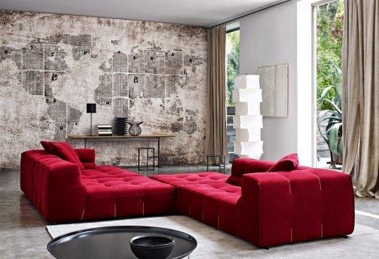 Model sofa bed warna merah dari Kulit