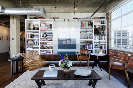 Tv-Wall-Design-Living-Room-Industrial-with-bookcase