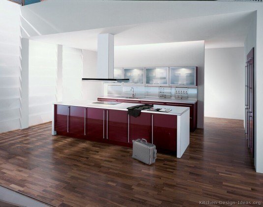 kitchen-cabinets-modern-red-008-A130a-burgundy-white-countertops-island-glass-doors