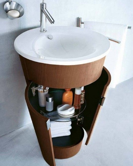 Unique Wooden Cabinet And Simply Round Sink Throughout Small Apartment Bathroom Storage Ideas Intended For Property - CoverageHD.com