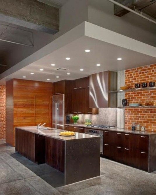 Best-Brick-Wall-Tiles-for-Modern-Kitchen-Interior-Design-with-Glossy-Wooden-Cabinet-615x769