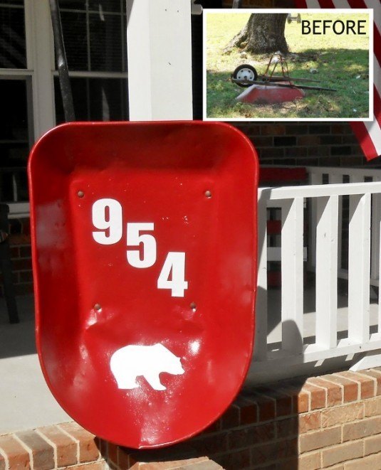 Repurposed-Wheelbarrow-Turned-Address-Sign