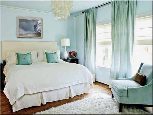 green-curtains-bedroom-wall-colors-in-blue-with-white-bed-on-the-wooden-floor-with-white-carpet-can-add-the-modern-touch-inside-house-design-ideas