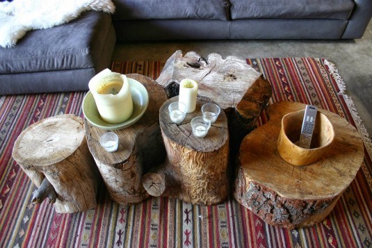 wooden logs as coffee table