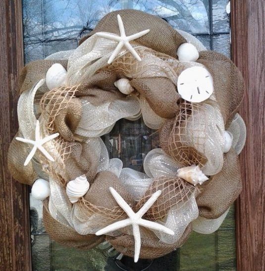 DIY-burlap-and-mesh-wreath-ideas-summer-decoration-sea-shells-starfish