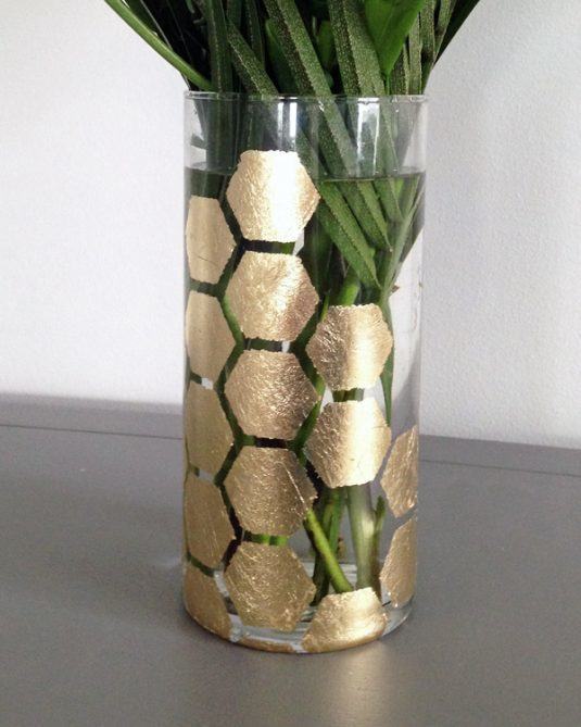 DIY-gold-leaf-hexagon-glass-vase