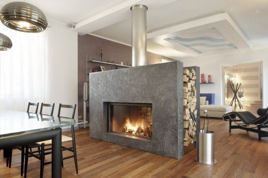 impressing-stainless-steel-tube-fireplace-wood-storage-interior-and-captivating-wooden-floor