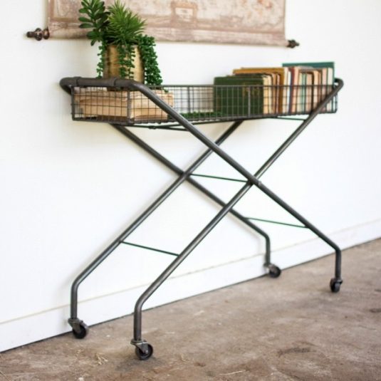 rolling-metal-basket-console-table