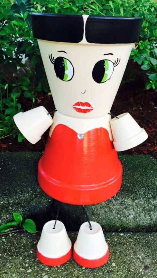 clay pot pots flower painted diy garden hand betty boop cheer terracotta planter fleurs characters cheap person peint fleur flowers