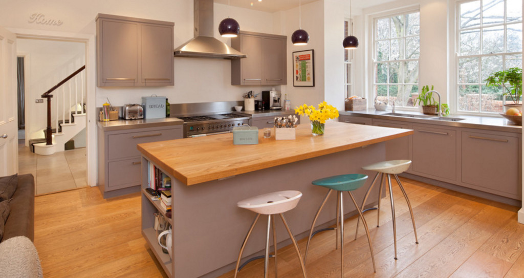 mismatched bar stools in kitchen